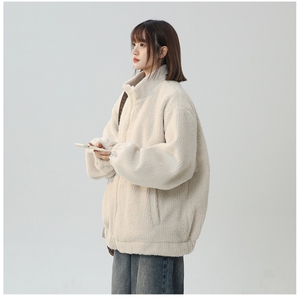 灯芯绒宽松绒衫女士秋季新款重工加厚高克重毛绒短款卫衣外套图片