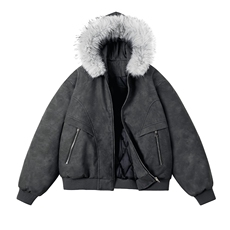 现货扎染PU皮棉服男冬季加厚连帽棉衣座山雕大毛领外套M090-P120，男装棉衣，星座308B-2