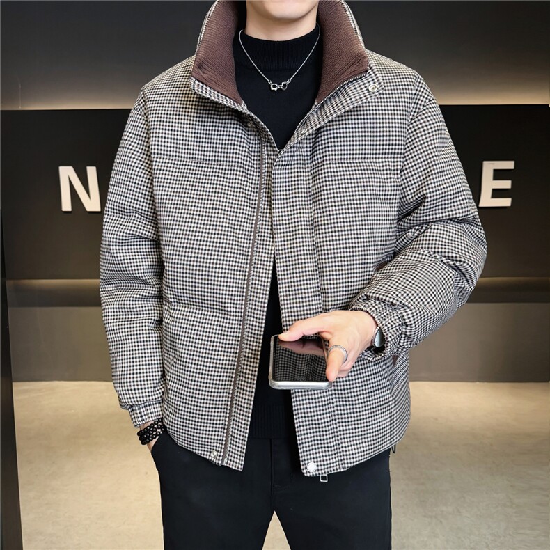 标90男休闲立领羽绒服千鸟格面包服外套上衣A329-YR2563-P280,男装羽绒服,电商A329