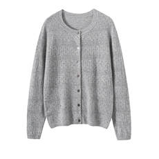 百搭宽松韩系25秋冬新款100纯山羊绒开衫女圆领针织休闲毛衣外套，女装针织衫/毛衣，暖绒情旗舰店