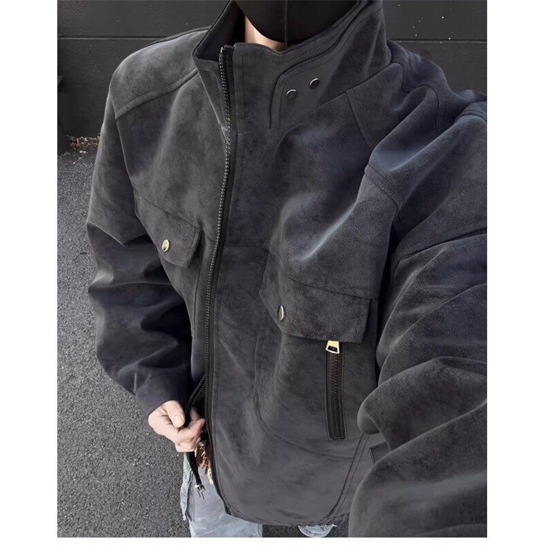 W9694-P85网图现货夹克立领工装外套高级感痞帅cleanfi机车皮衣,男装夹克,星座1608-2