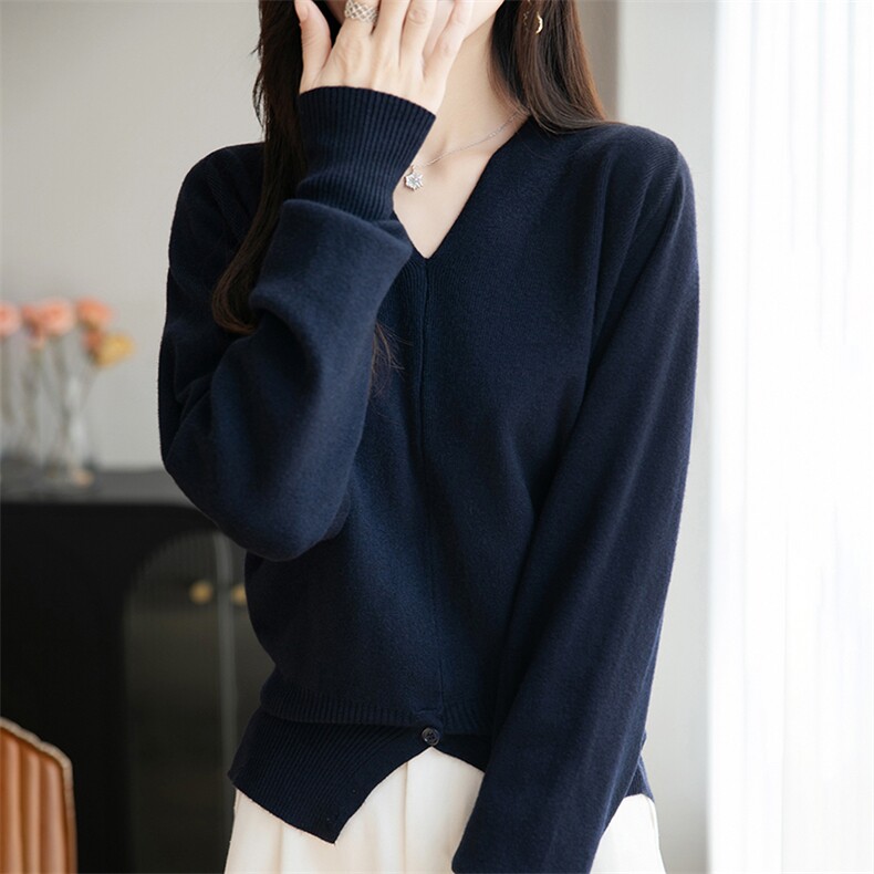 法式高级灰V领针织衫女2025新宽松显瘦打底衫内搭巨好看加厚毛衣,针织衫/毛衣,远腾羊绒