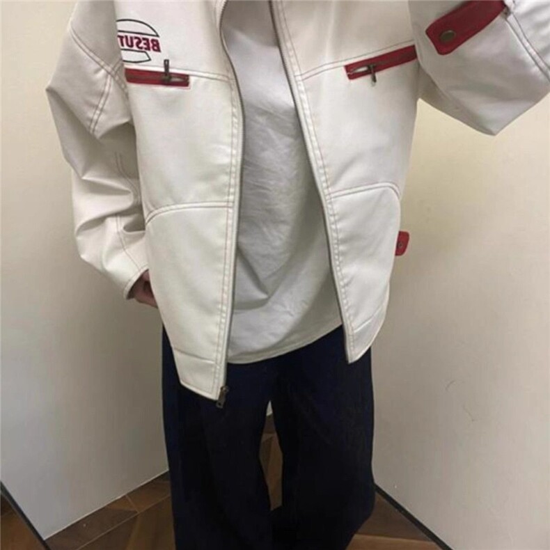 美式痞帅短款皮衣外套男春秋潮牌高级感男装机车服刺绣立领夹克男,男装皮衣,星座1210-1