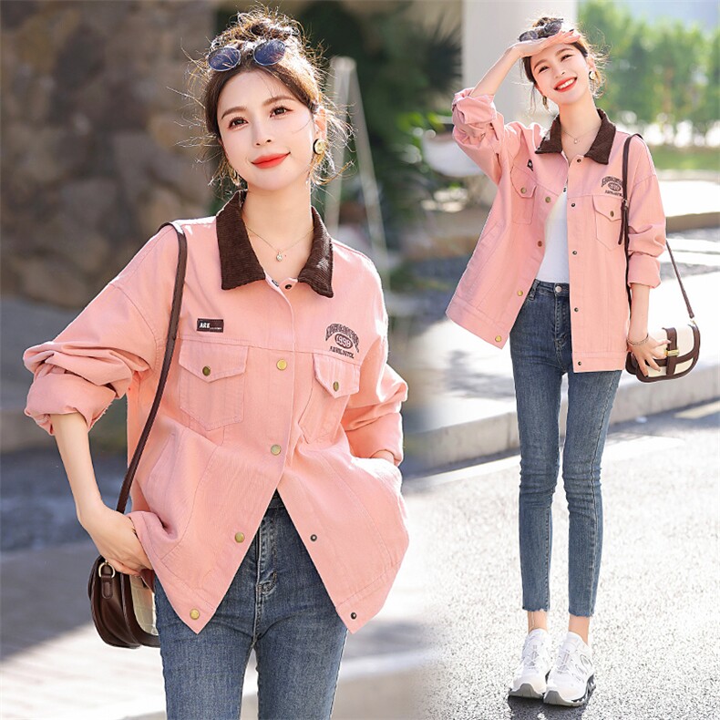 现货可推2024春装新款美式潮牌学院风休闲大版水洗牛仔外套女，女装牛仔外套，时尚风爆