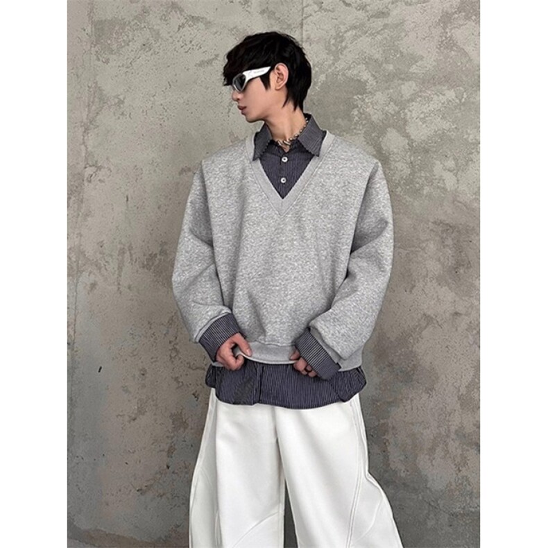 小众设计感假两件拼接厚T恤春季宽松休闲时尚上衣W8291,男装T恤,星座1116A（原606A-3）