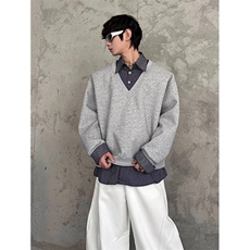 小众设计感假两件拼接厚T恤春季宽松休闲时尚上衣W8291，男装T恤，星座1116A（原606A-3）