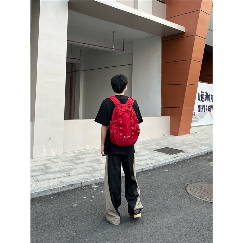 灯芯绒拼接撞色休闲直筒西裤男款美式高街潮牌痞帅宽松阔腿弯刀裤,男装西裤,星座715-4