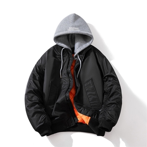 现货 2色秋冬带帽可拆卸针织立领飞行服外套棉服夹克图片