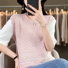 新款女装短袖针织衫优雅百搭舒适透气，女装马甲，暖姿羊绒