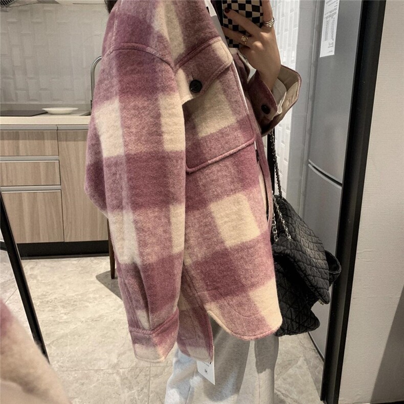 衬衫式毛呢格子外套，女装衬衫，XTZ style