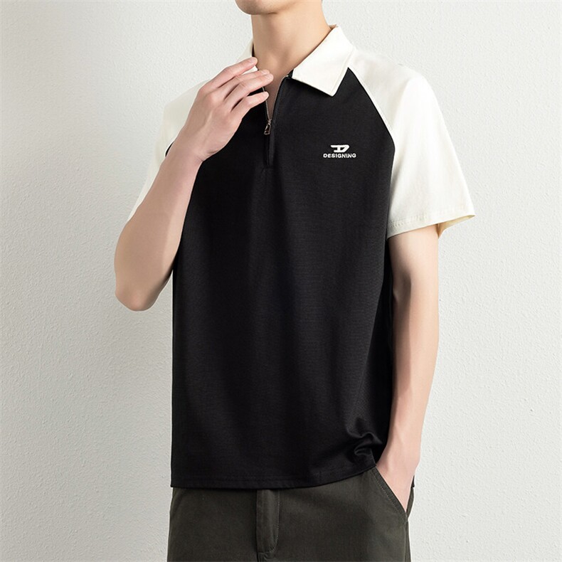 夏季短袖男刺绣翻领POLO衫拼接色T恤宽松休闲半袖上衣YD33997-P40,男装Polo衫,星座310B-3