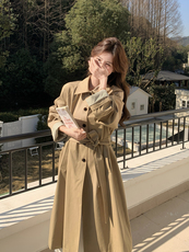 卡其色英伦风衣外套女2025春季新款女装简约大方穿搭系带收腰大衣，女装风衣，难舍钰依