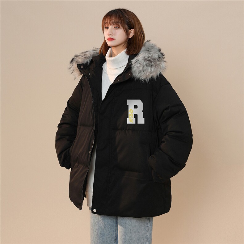 中性风22冬季新款R字母印花大毛领保暖连帽棉衣MY2072P135控158,男装棉衣,A247A