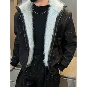 冬季内里全毛毛呢星空夹克外套男士宽松加厚保暖棉服 MF924图片