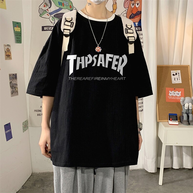 YT26007-P30亚短袖t恤男大码五分袖男宽松七分袖海报风,男装T恤,电商A040