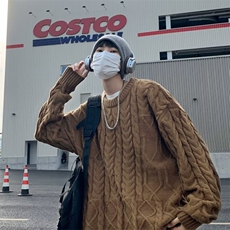 黑色麻花毛衣男女简约秋冬季鹿毛绒套头针织衫7118-P48，男装针织衫/毛衣，星座1109-3