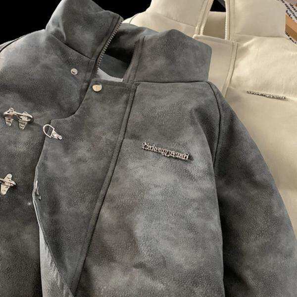 金属飞机扣面包服外套男2025冬季痞帅潮牌美式复古宽松pu皮棉衣图片