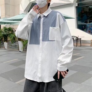 长袖衬衫春款男港风潮流拼接衬衫K8906P34,男装衬衫,星座1116-2
