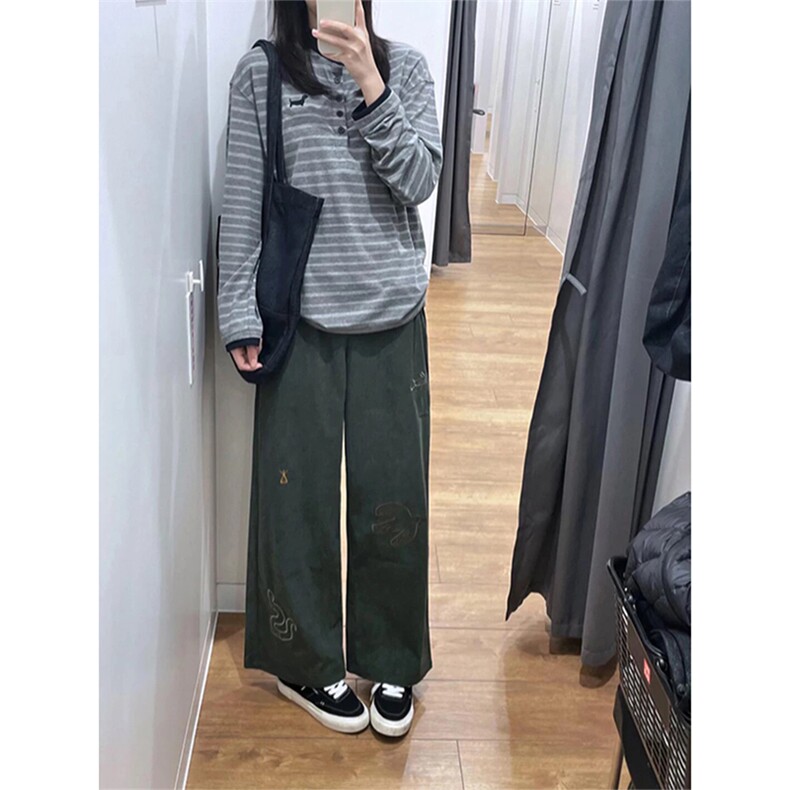 网图有货品质美式灰色亨利领条纹长袖宽松上衣T恤男女A941-P45,男装T恤,星座1505