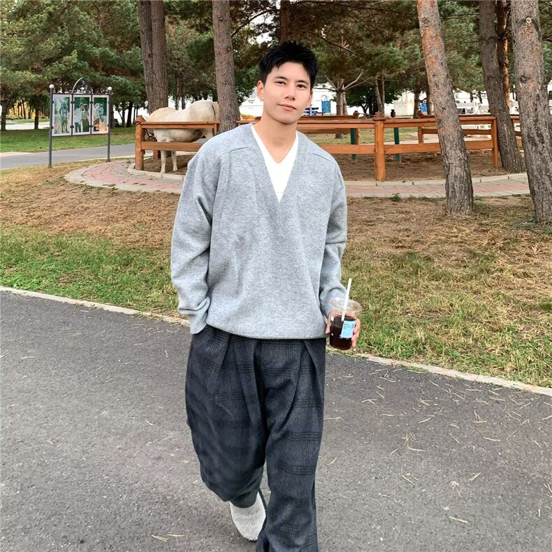 2025春秋套头毛衫男情侣宽松撞色条纹毛衣针织衫外套韩版潮,男装针织衫/毛衣,星座506A