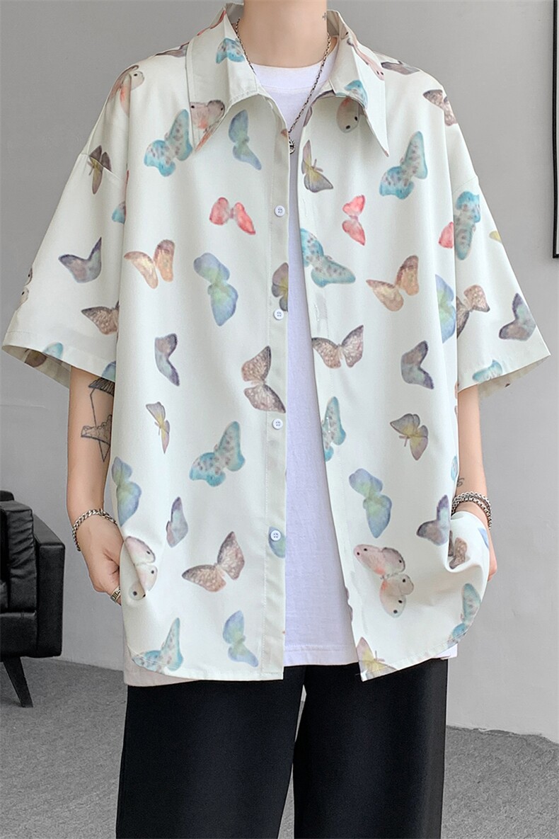 8XL-M夏威夷特大码冰丝垂感衬衫男度假风短袖复古花衬衣CS511P50,男装衬衫,电商D206-1