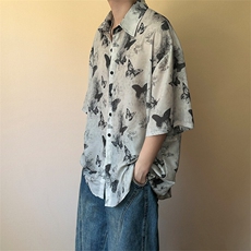 夏季现货印花短袖衬衣男潮牌冰丝花衬衫A351-AC25603-p48控89，男装T恤，电商A351