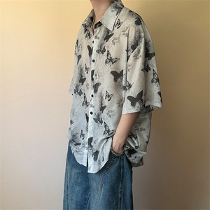 夏季现货印花短袖衬衣男潮牌冰丝花衬衫A351-AC25603-p48控89图片