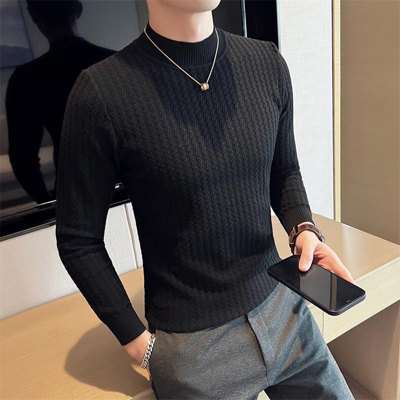 2024秋冬季新款修身暗花半高领毛衣针织打底衫男M15-p53,男装针织衫/毛衣,电商D303