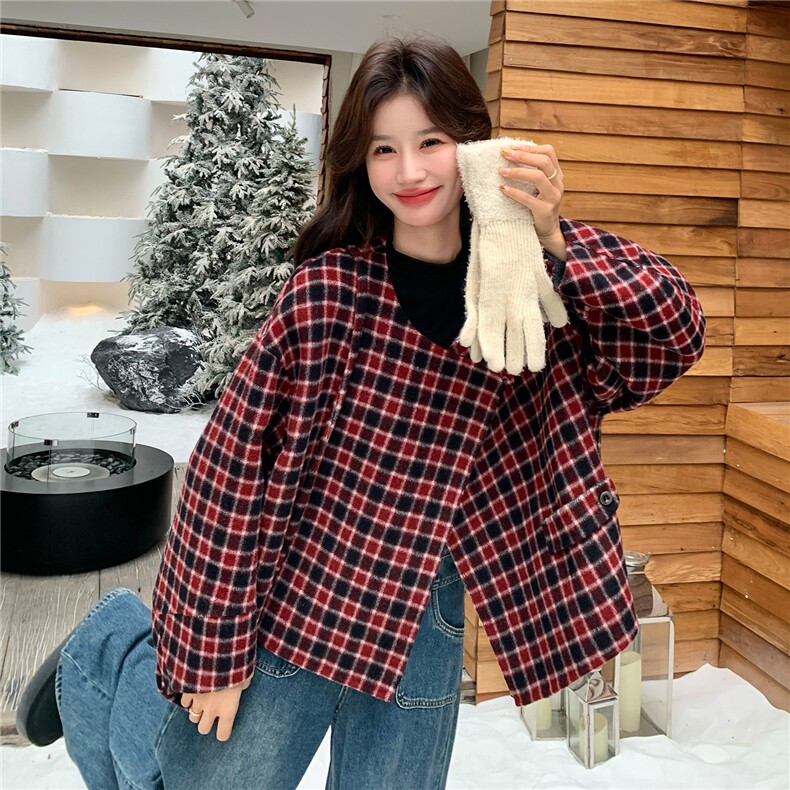 新款现货格子毛呢送包包2C282-985P235K338,女装毛呢外套,2C282