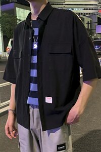 204-CS05-P45  有视频 日系oversize 宽松纯色衬衫潮男韩版五分袖图片