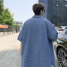 牛仔衬衫男破洞韩版潮流高街帅2022夏季新款ins宽松外套W2714-P48，男装衬衫，星座412-2