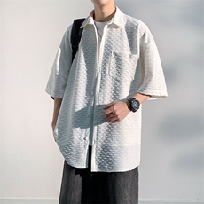 短袖衬衫男夏季新款港风大码宽松设计坠感衬衣CS1901-P38，男装衬衫，星座214-3