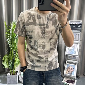 ins2025夏季潮牌短袖印花个性印花短袖T恤男半袖潮流青少年体恤衫图片