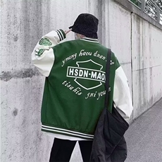 美式复古毛呢拼皮夹克男2024新款日系潮流宽松棒球服外套J676，男装夹克，星座1116A-1（原606A）