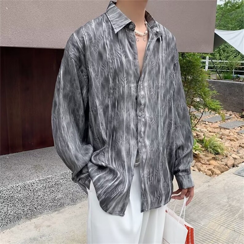 秋夏港风ins潮牌衬衫男高级感宽松百搭薄款长袖休闲衬衣CY411-P49图片