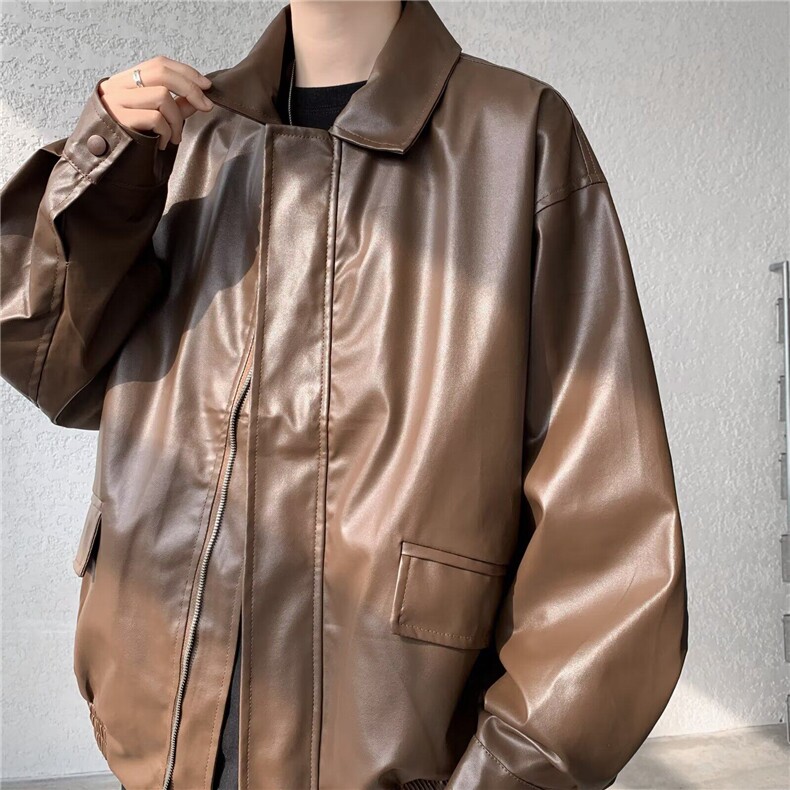 美式复古PU皮衣外套男青年潮牌秋季工装飞行员夹克港风高街机车服,男装夹克,星座506