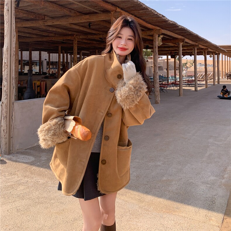 两面穿羊羔毛外套女2025冬季新款韩系复古皮毛一体加厚小个子棉服,女装短外套,2C375