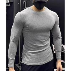 【003】T恤男士肌肉紧身打底上衣螺纹长袖圆领运动A079-T46-18，男装T恤，电商A079