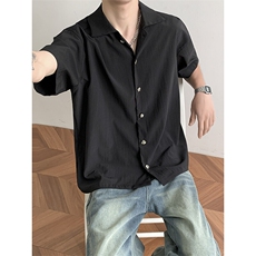 褶皱天丝混纺肌理丝滑垂感短袖Cleanfit衬衫男，男装T恤，星座410-6（原星座1304-1）