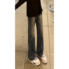 B221美式ins高街小众格子提花直筒牛仔裤LK24382-特P52控88，男装牛仔裤，电商B221
