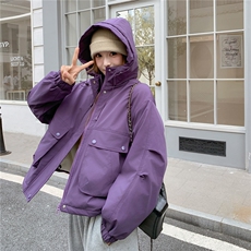 紫色设计感冲锋衣派克服羽绒棉服女冬季2025新款加厚加绒棉袄棉衣，女装棉衣/棉服，2C218