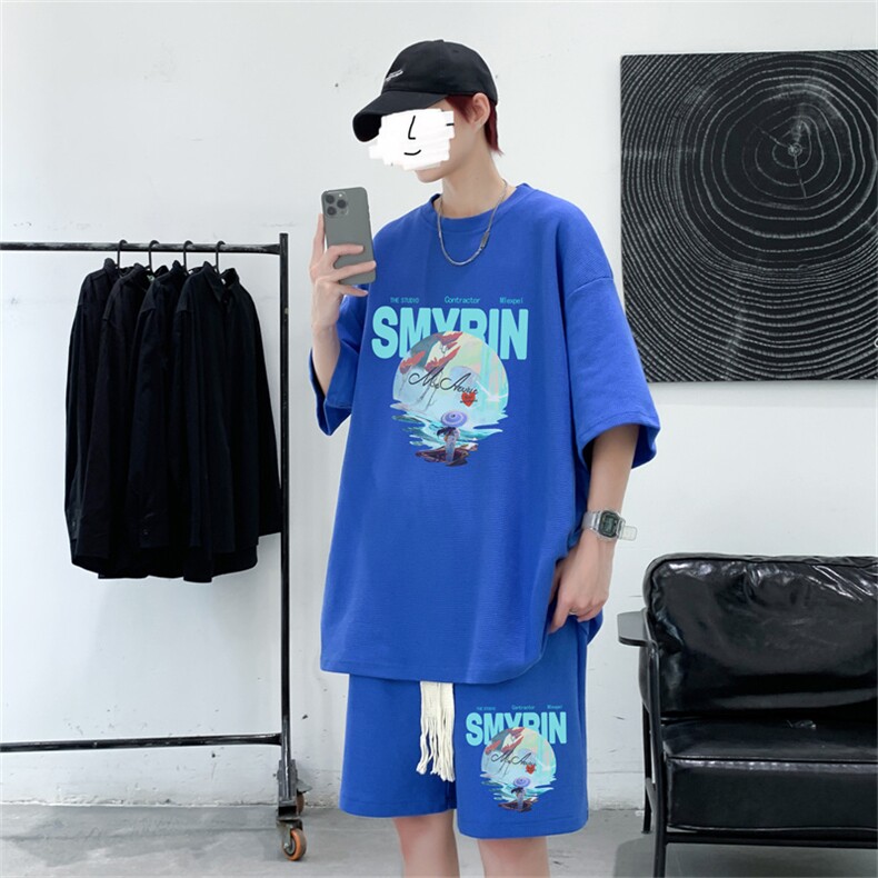 电商DSA028-TZDTHP422-P50夏季华夫格套装男T恤短裤两件套港风,男装休闲套装,电商A028