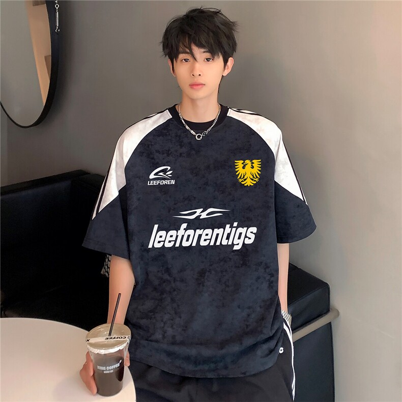 街头时尚潮牌撞色拼接高级百搭休闲男女同款短袖T恤T302-P35图片