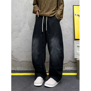 高品质秋季弯刀裤牛仔拼接扎染阔腿休闲拖地裤男长裤K5205-P65图片