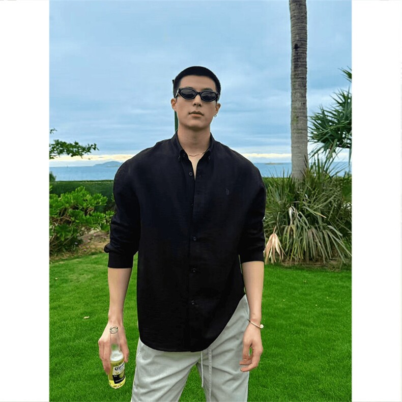 夏季冰丝亚麻感薄款长袖衬衫男战马刺绣宽松防晒衬衣外套C039-P35,男装防晒衣,星座1004-3