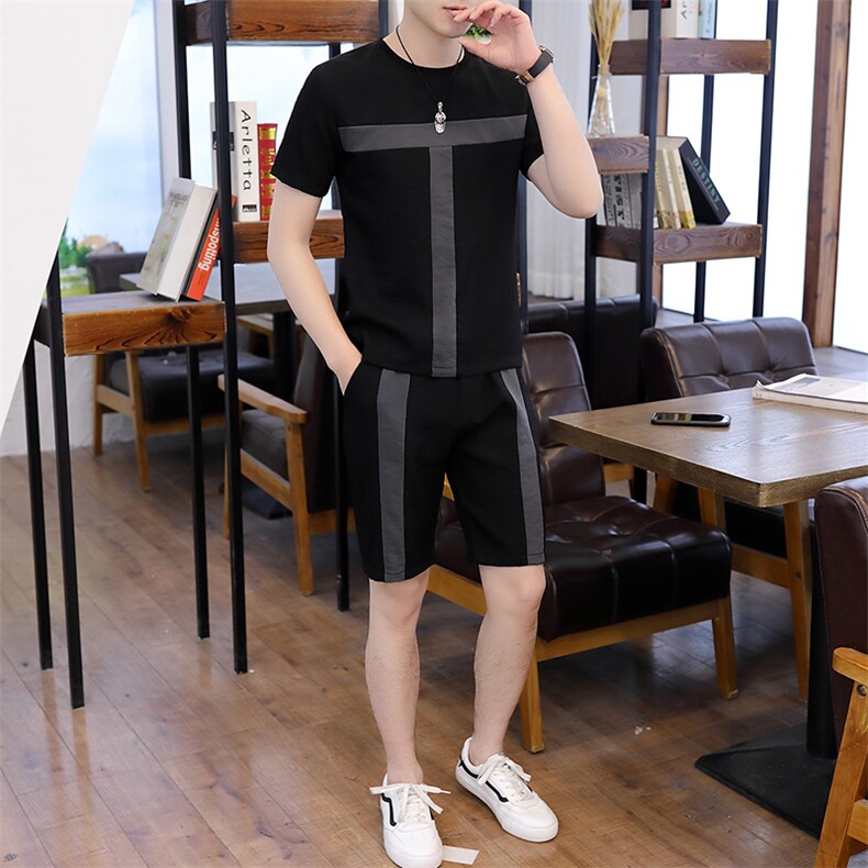 20夏季新款短袖套装冰丝休闲男潮流T恤短裤一套男装T706-p50图片