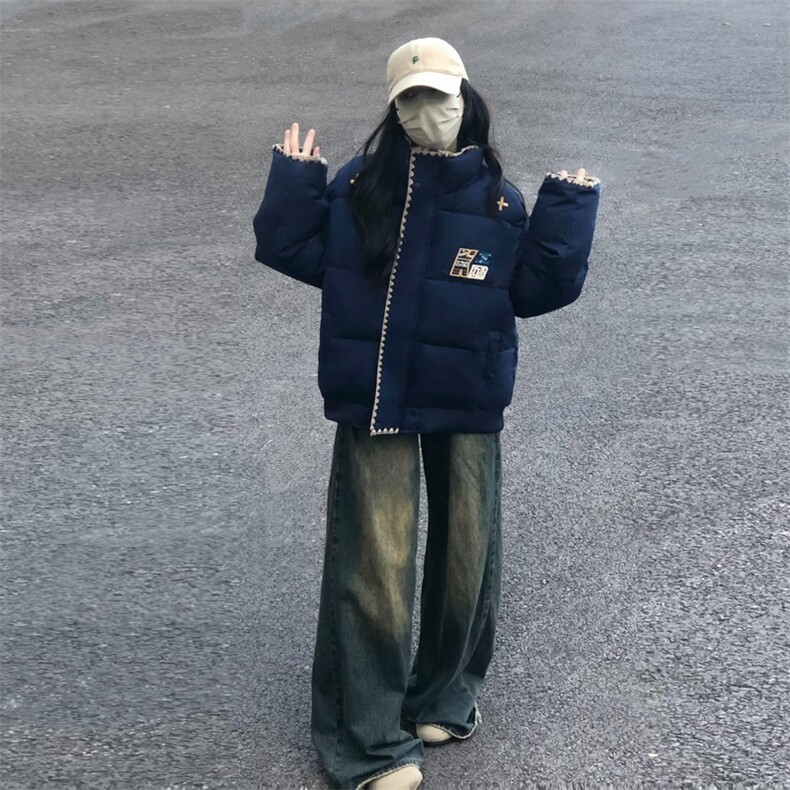 超好看民族风复古刺绣立领羽绒棉袄2025年巨好看超火情侣面包服潮,女装棉衣/棉服,星座1210-1