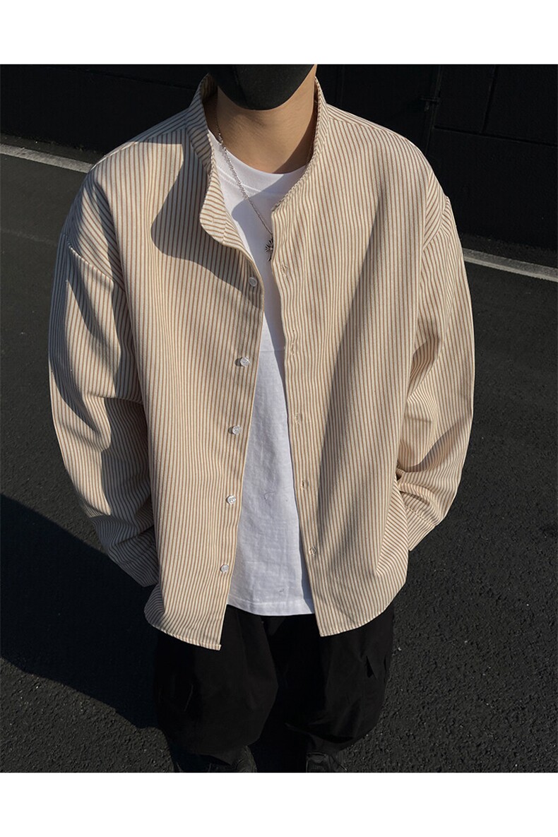 2025春季新款立领衬衣条纹长袖衬衫F6602特P45控68,男装衬衫,电商A309