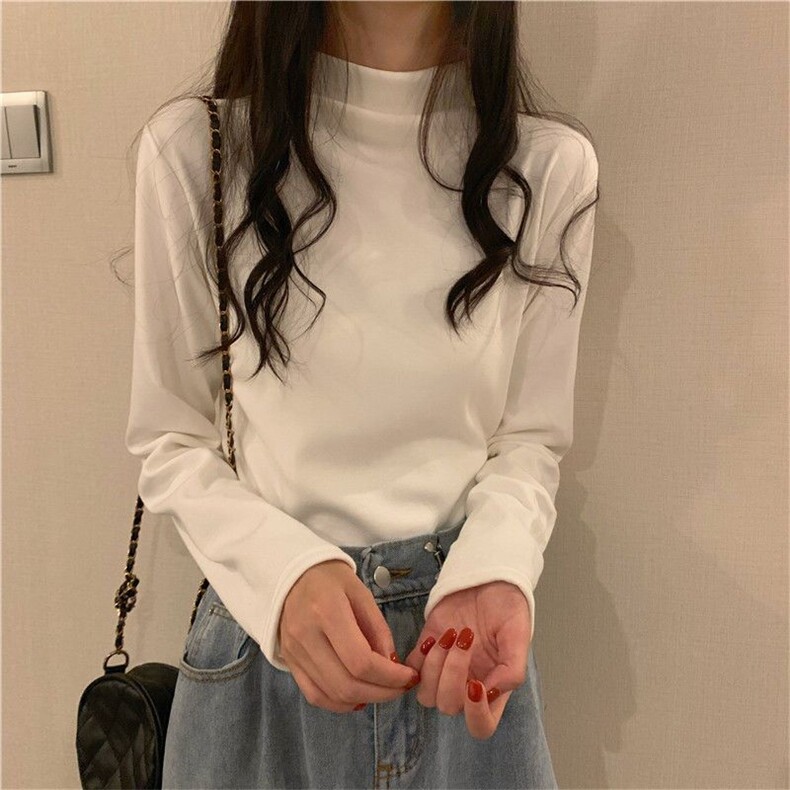 MN1012-p35半高领打底衫德绒内搭保暖自发热修身纯色长袖女上衣,男装T恤,星座617A-2