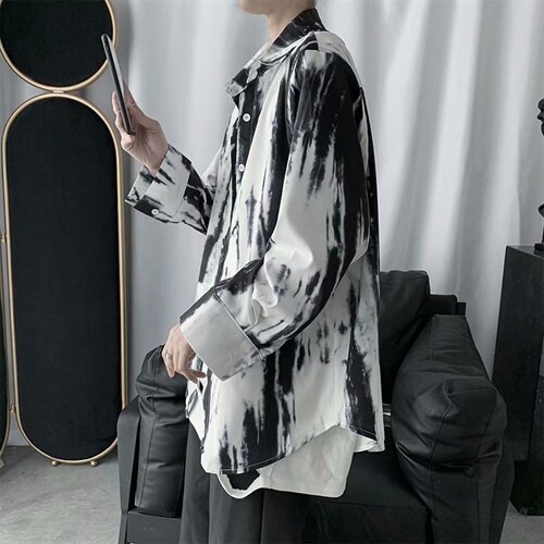 扎染长袖衬衫男士潮牌宽松复古休闲中性衬衣港风外套cs014-p35图片